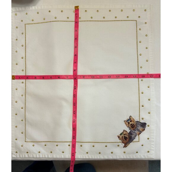 Set Of 4 White Embroidered Yorkie Placemats & Napkins Danbury Mint - Picture 5 of 13